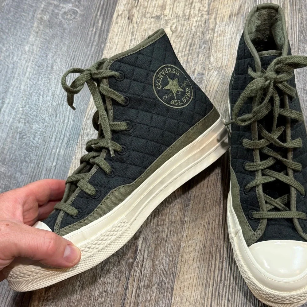 Converse Chuck 70 Hi Quilted Fur Black Olive Green Sneakers Mens 6 Womens 8 NWOB
